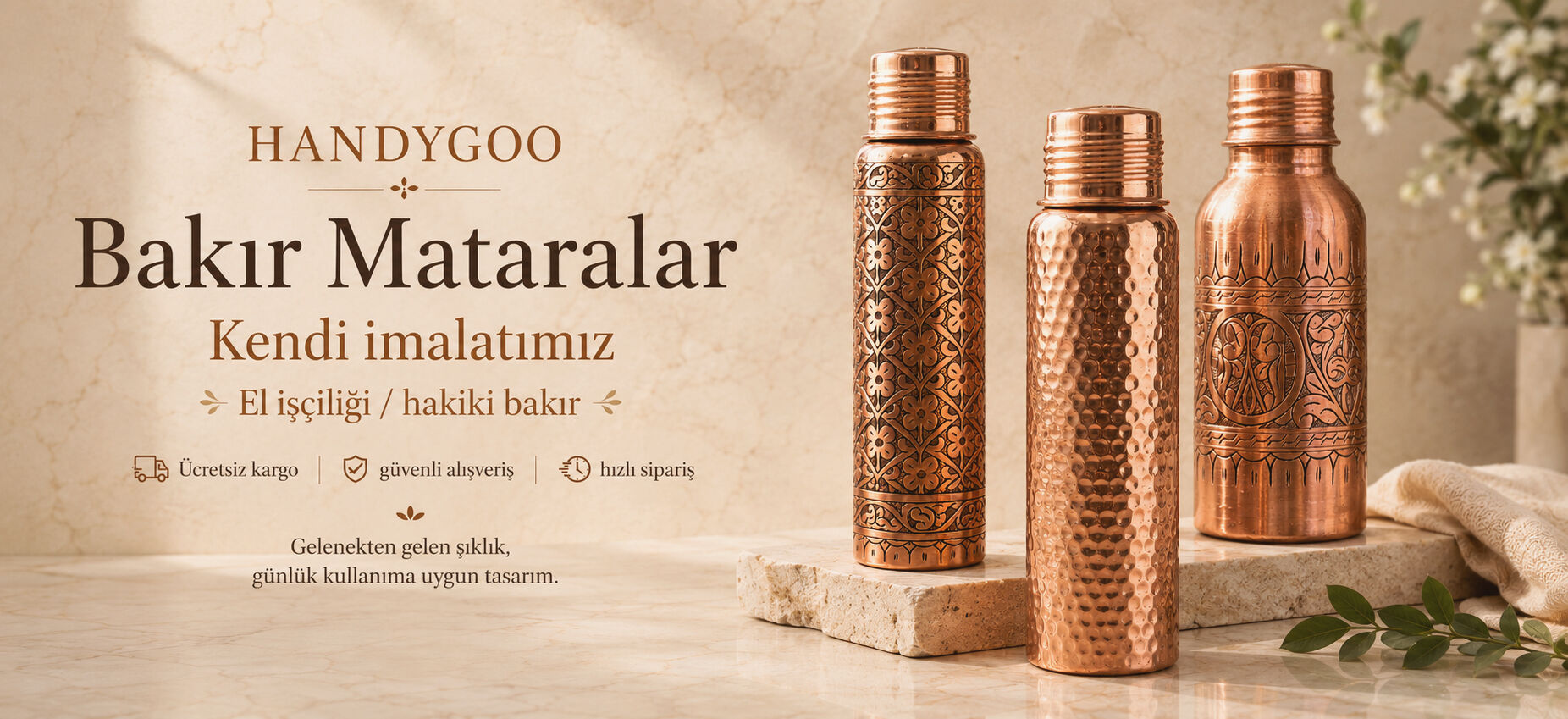 El Yapımı Bakır Su Mataraları