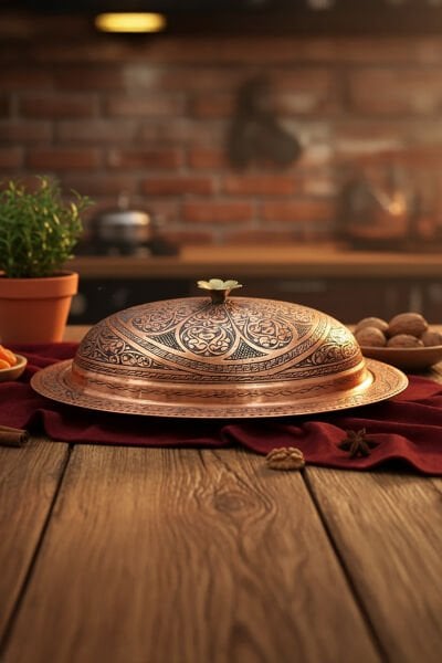 Handygoo Geleneksel Bakır Şölen Tabağı El Oyması Servis Tabağı