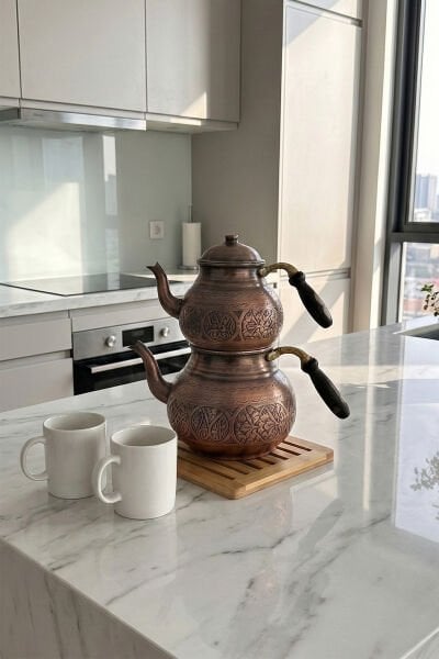 Handygoo Sarayın İncisi Sedef Kulplu Bakır Çaydanlık