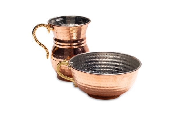 Kırmızı Bakır Tas ve Kupa Seti