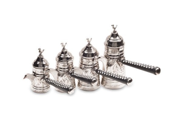 El Yapımı Metalik Mırra Cezvesi 4 lu Set