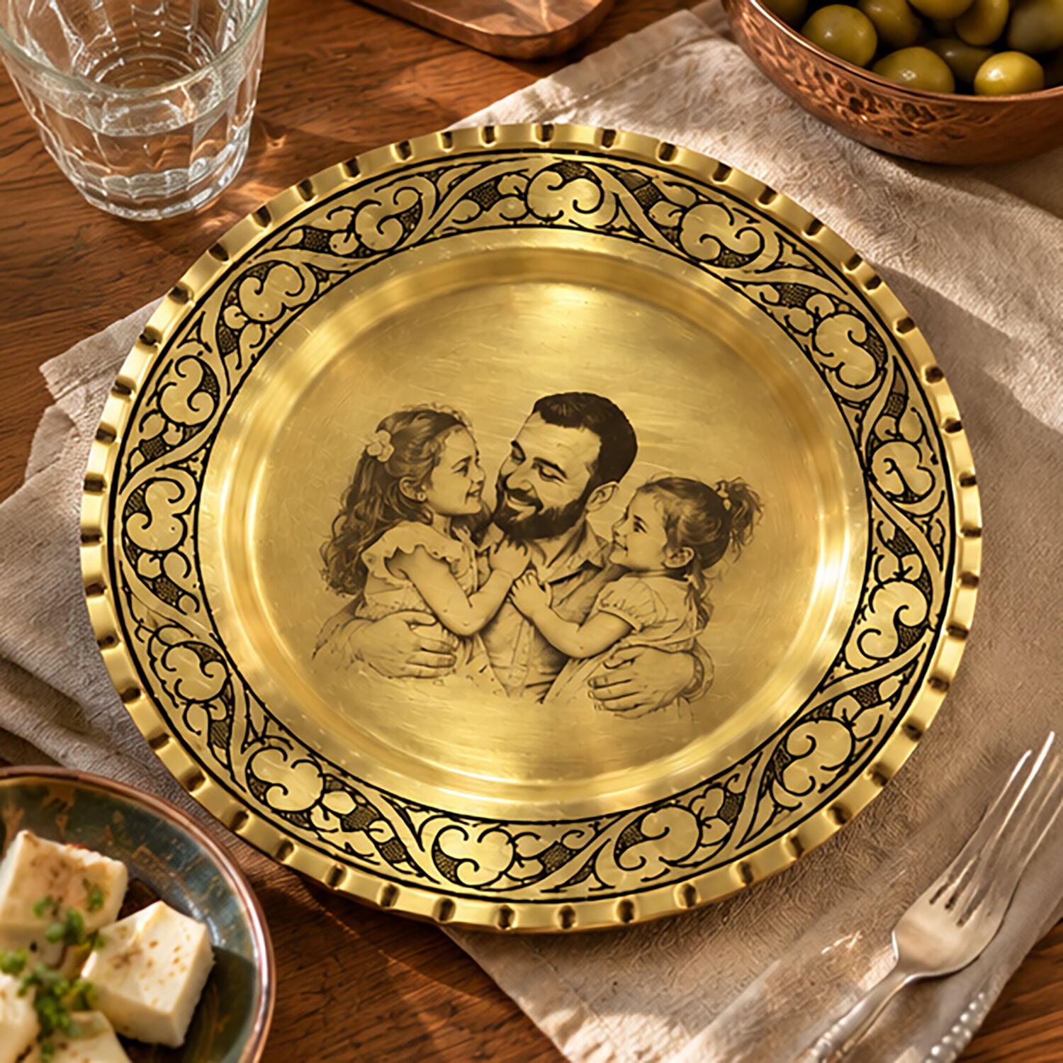 Kişiye Özel Sarı Bakır Portre Tabak – 16 cm