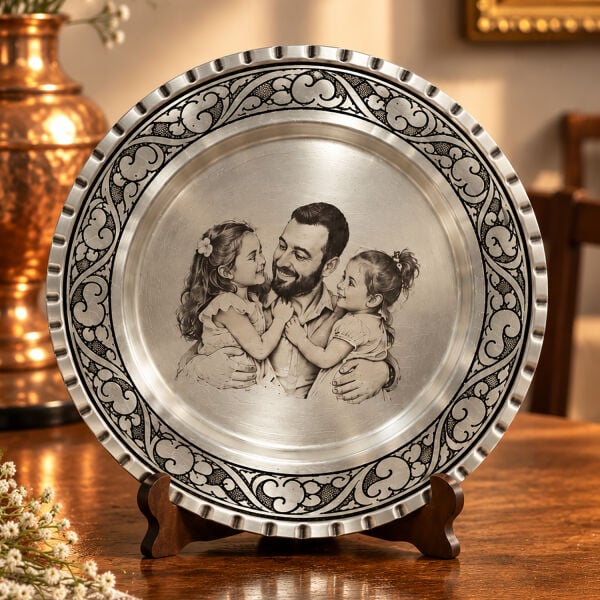 Kişiye Özel Eskitme Bakır Portre Tabak – 16 cm
