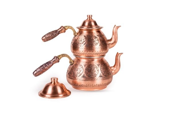 Handygoo El İşlemesi Kırmızı Eskitme Bakır Çaydanlık