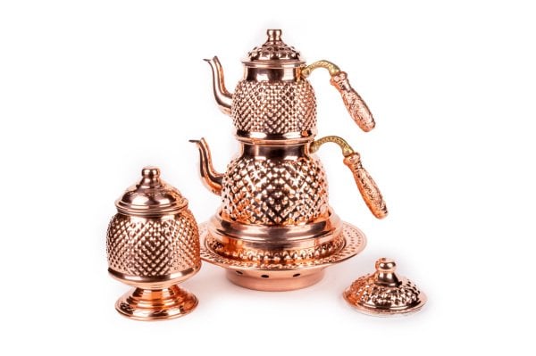 Handygoo Red Keops Bakır Çaydanlık ve Bakır Şekerlik Seti