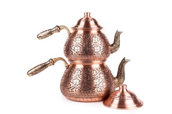 Handygoo Kırmızı Eskitme Büyük Boy Özel İşleme Bakır Çaydanlık