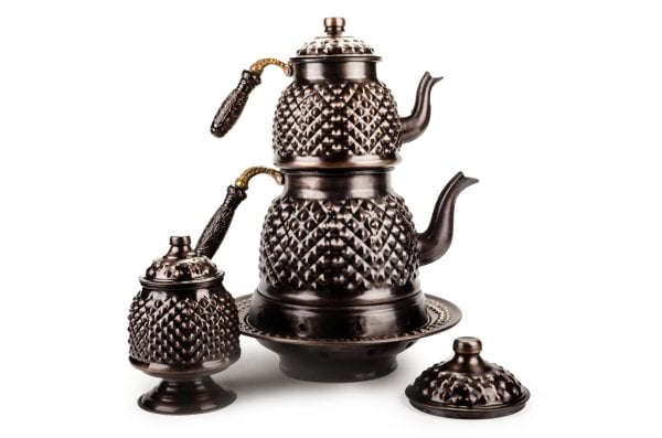 Handygoo Büyük Boy Dark Keops Bakır Çaydanlık ve Bakır Şekerlik Seti