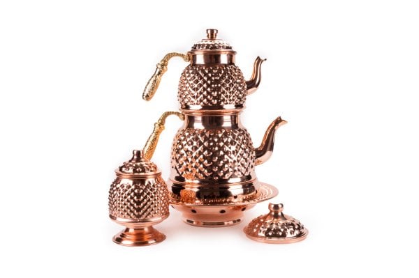 Handygoo Büyük Kırmızı Keops Bakır Çaydanlık ve Bakır Şekerlik Seti