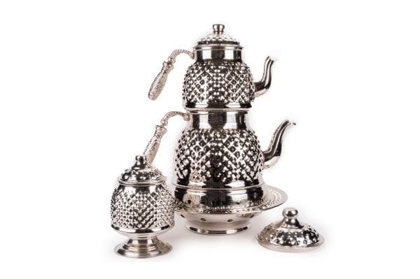 Handygoo Büyük Nikelajlı Keops Bakır Çaydanlık ve Bakır Şekerlik Seti