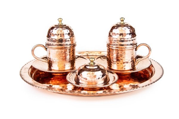 Handygoo İki Kişilik Dövme Bakır Kahve Fincanı Seti