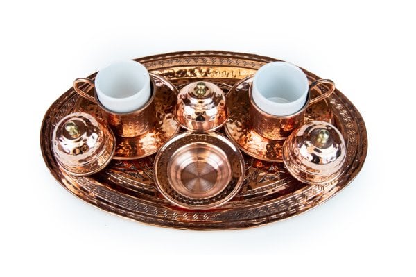 Handygoo İki Kişilik El Dövmesi Bakır Kahve Fincanı Seti