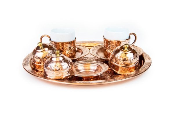 Handygoo İki Kişilik El Dövmesi Bakır Kahve Seti