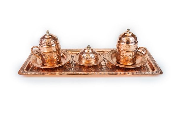 Handygoo İki Kişilik El İşlemesi Bakır Kahve Fincan Seti