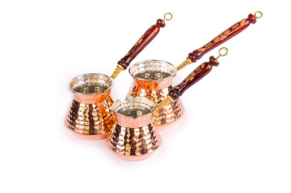 Handygoo Kırmızı Dövme Bakır Cezve Takımı 3 lü