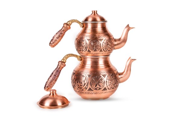 Handygoo Battal Tombul El Yapımı Kırmızı Eskitme Bakır Çaydanlık